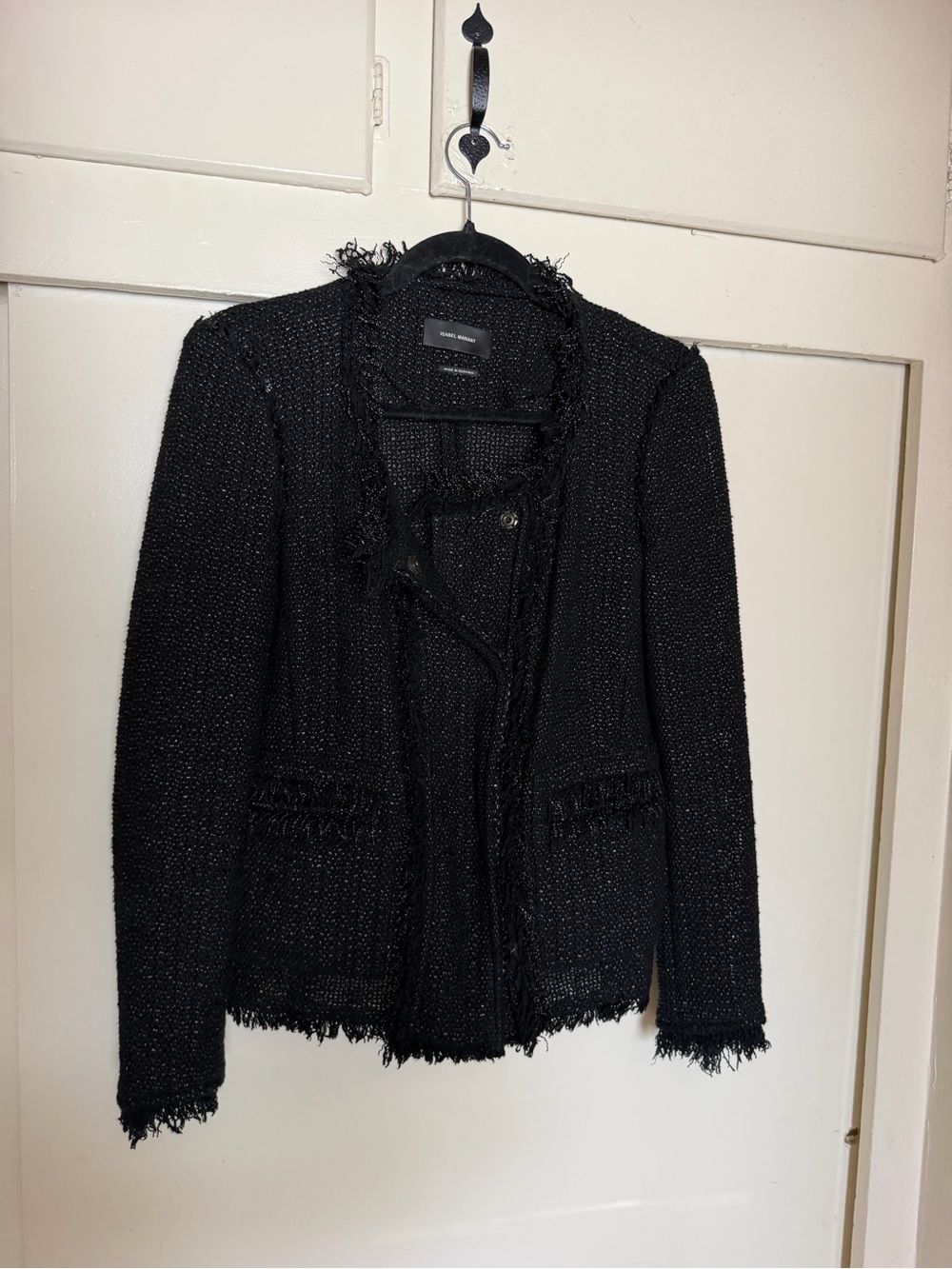 Isabel Marant Black Tweed Fringe Open-Front Jacket - Picture 2 of 6